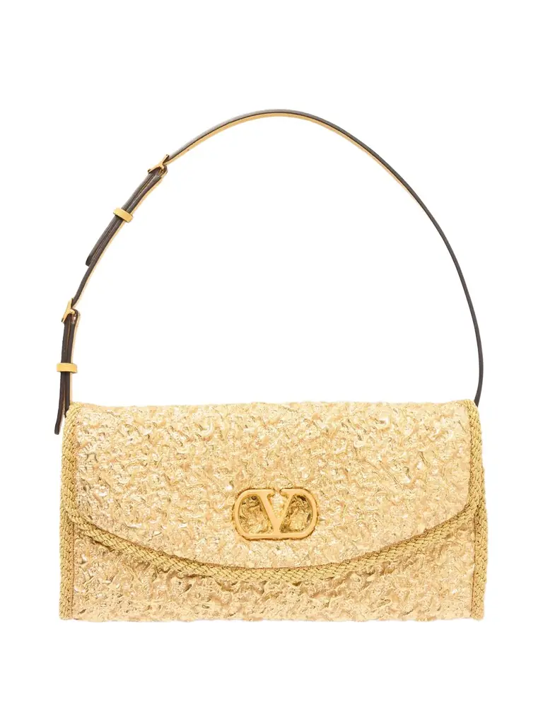 Valentino Garavani Devain Leather-trimmed Cloqué Shoulder Bag