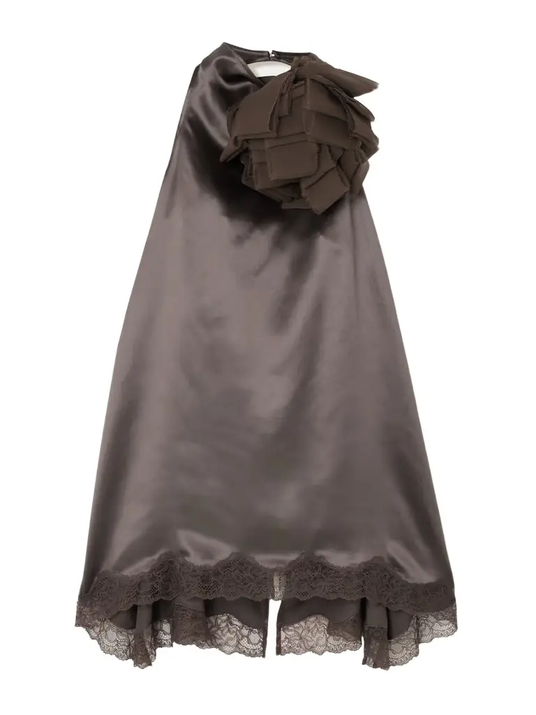 Magda Butrym Appliquéd Scalloped Lace And Chiffon-trimmed Silk-satin Halterneck Blouse