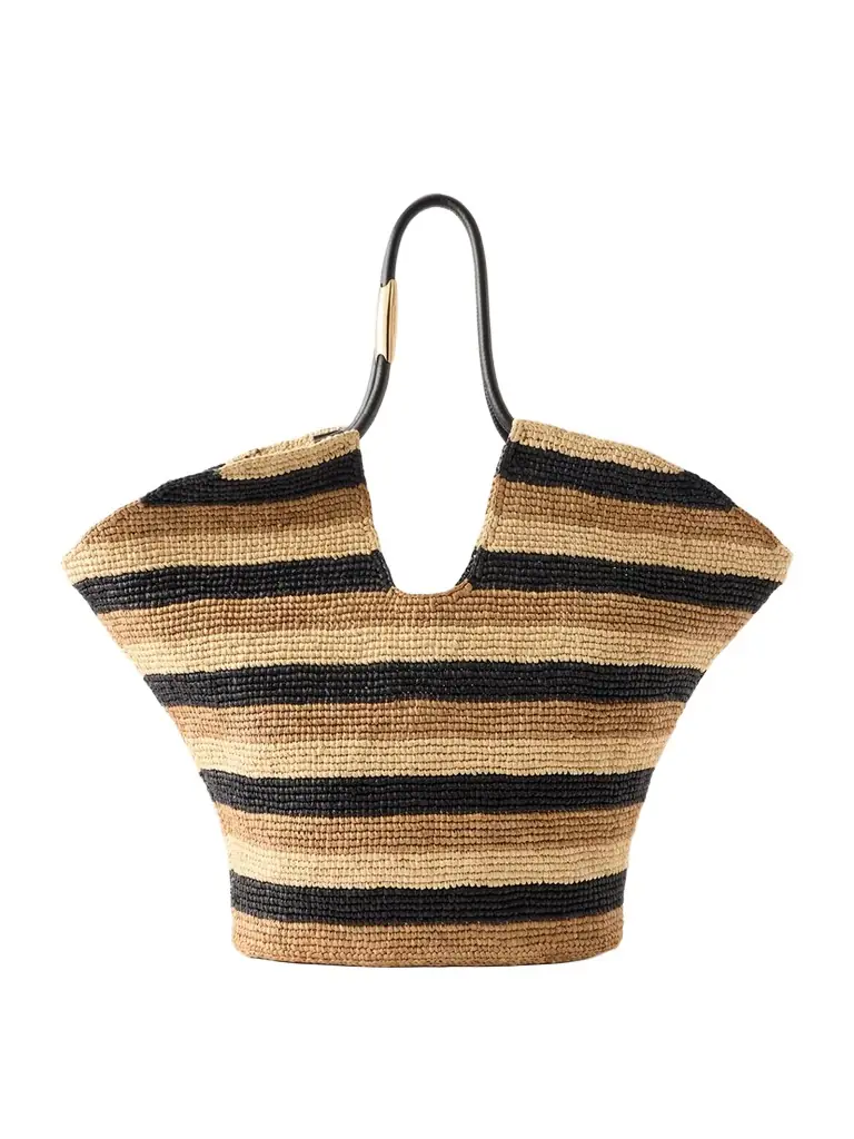 Zimmermann Goldentime Large Embellished Leather-trimmed Striped Raffia Tote