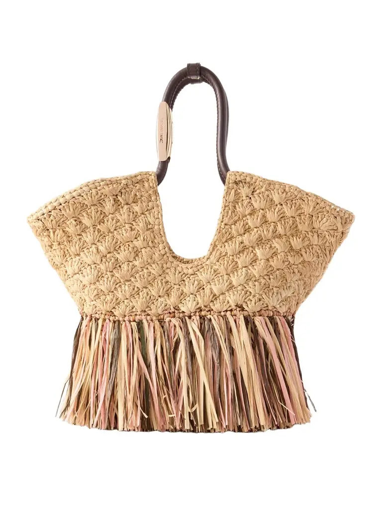 Zimmermann Goldentime Large Embellished Leather-trimmed Fringed Raffia Tote