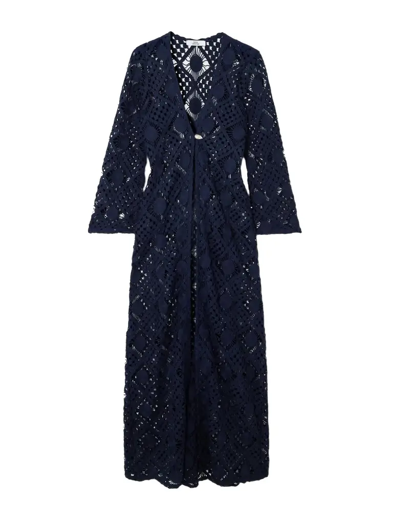 SARA CRISTINA Nerea Pearl-embellished Crocheted Cotton Coverup