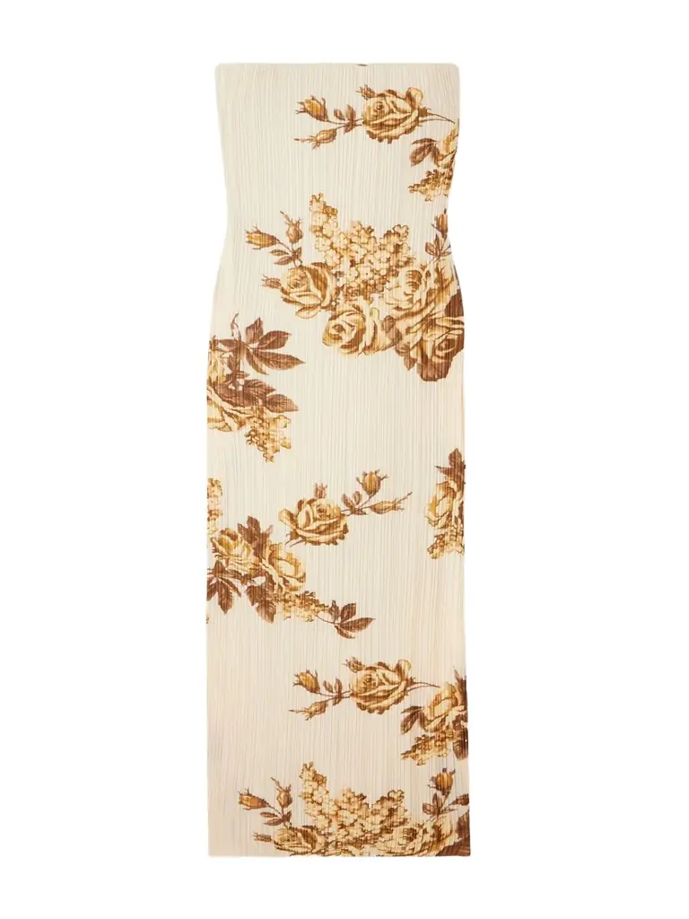 Magda Butrym Strapless Floral-print Plissé-crepe Midi Dress