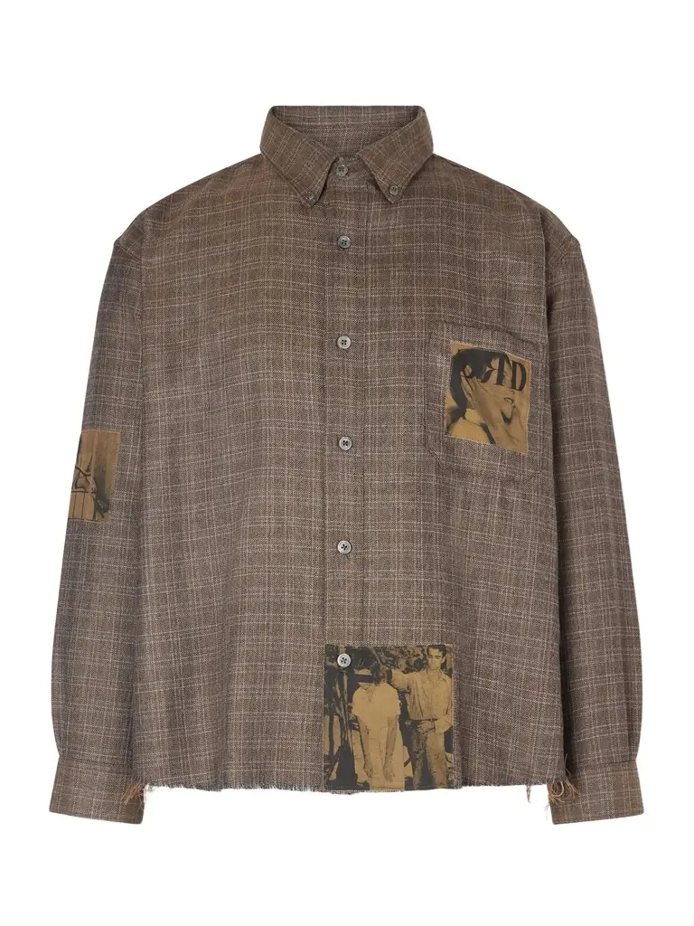 Enfants Riches Déprimés Assemblage Frayed Appliquéd Checked Wool-Flannel Shirt - Men