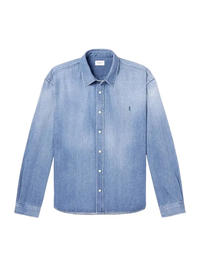 Saint Laurent Logo-Embroidered Denim Shirt - Men