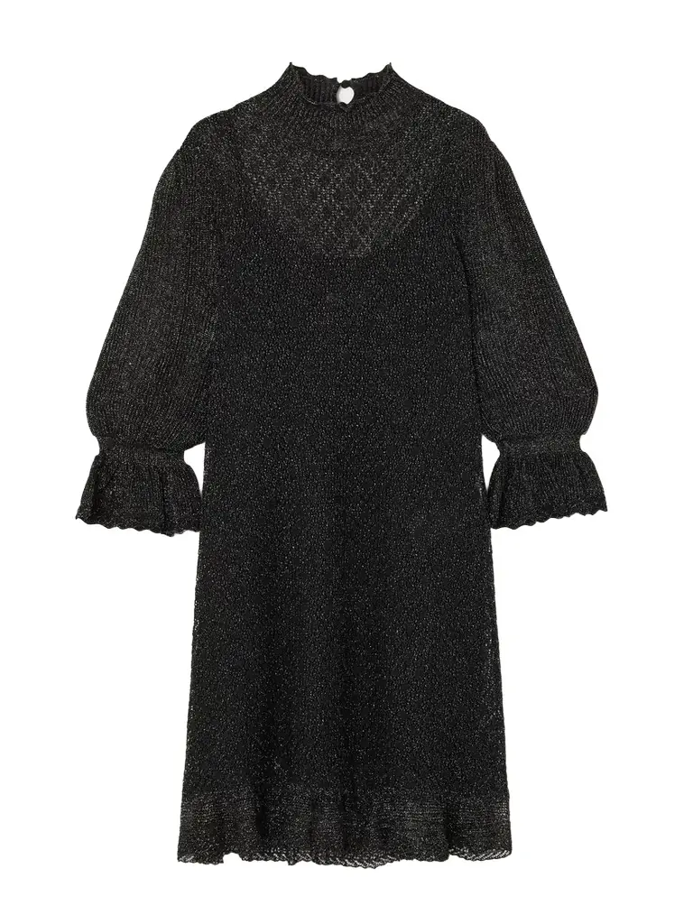 Chloé Shirred Metallic Knitted Mini Dress