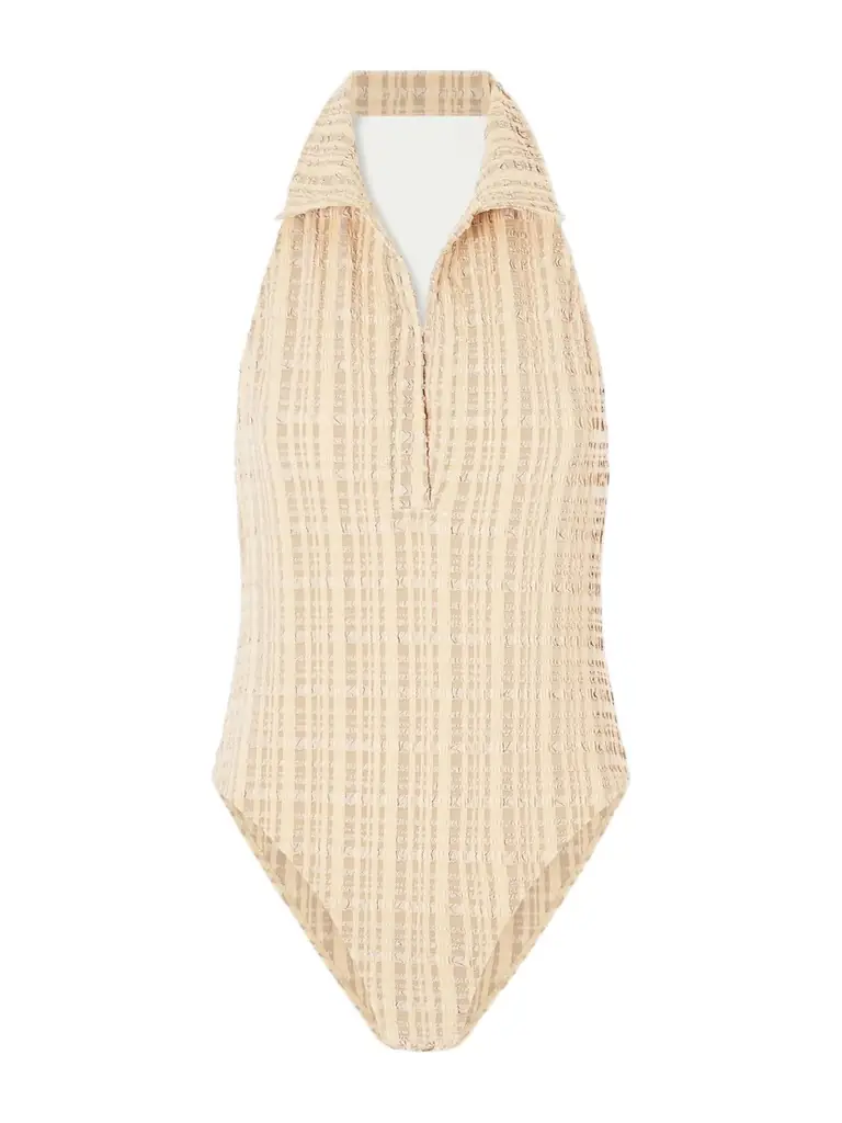 Lisa Marie Fernandez Checked Seersucker Halterneck Swimsuit