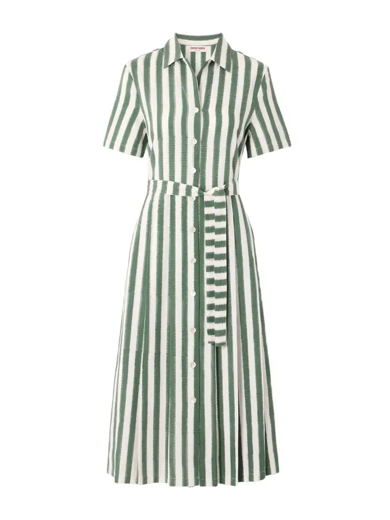 Emporio Sirenuse Claudia Belted Striped Cotton Midi Dress
