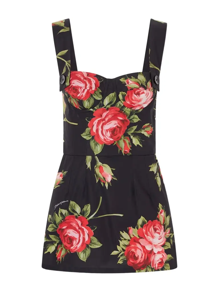 Dolce & Gabbana Floral-print Cotton Bustier Mini Dress