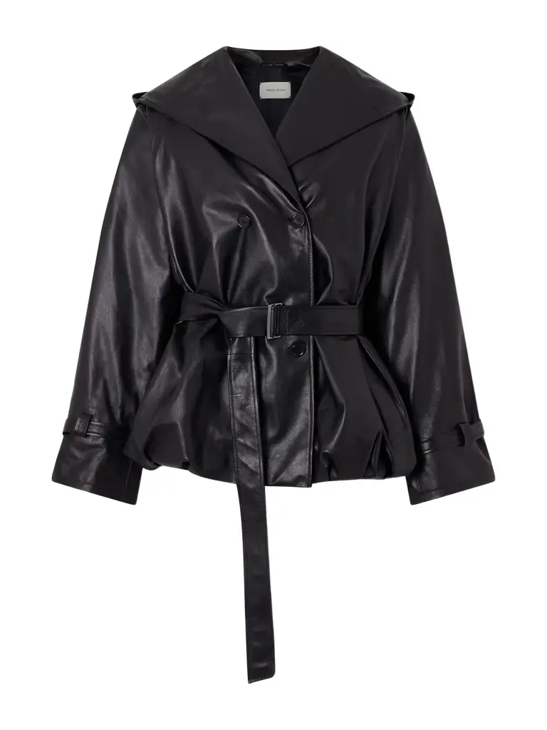 Magda Butrym Double-breasted Belted Hooded Leather Jacket