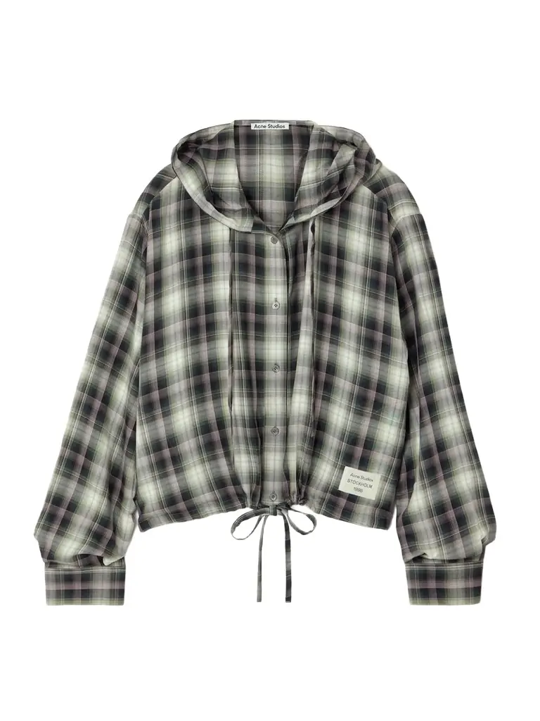 Acne Studios Hooded Appliquéd Checked Woven Shirt