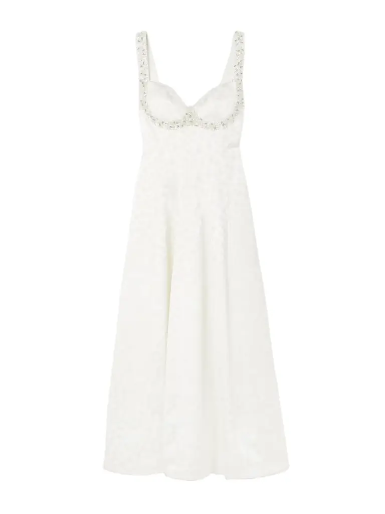 Simkhai Charlotte Embellished Pleated Satin-jacquard Midi Dress
