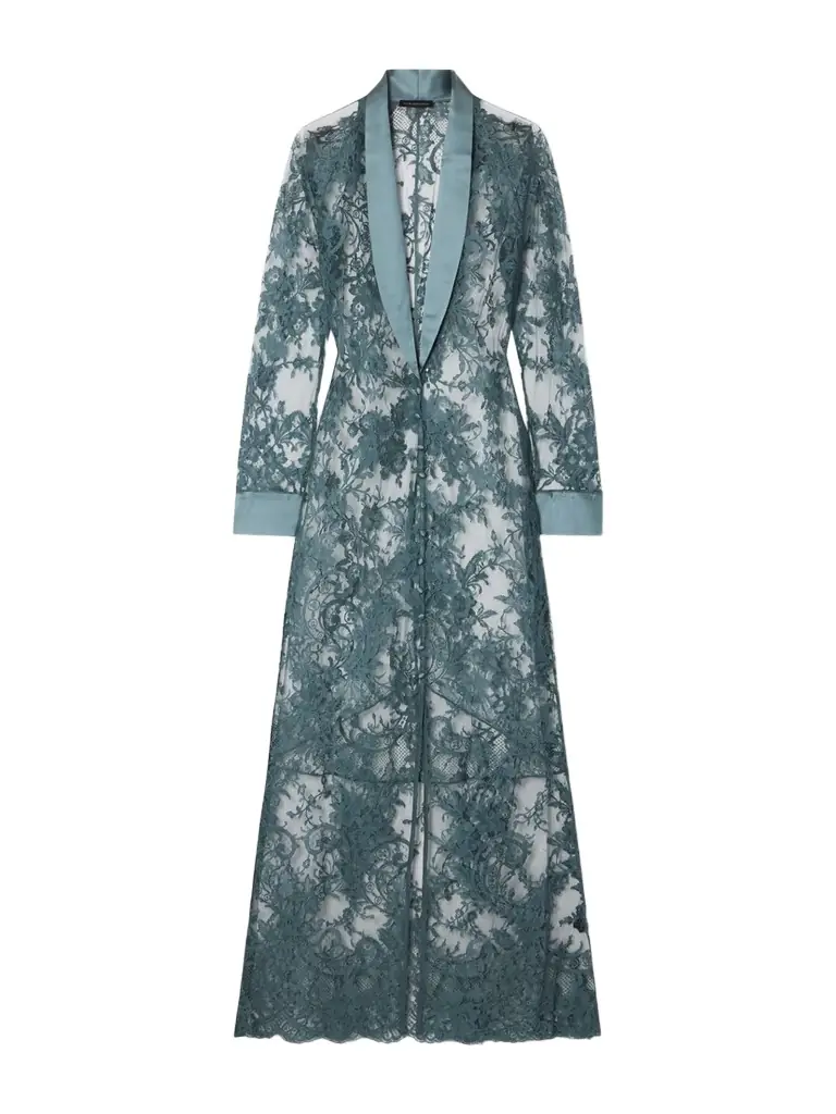 Kiki de Montparnasse Camille Silk Satin-trimmed Organic Cotton-blend Lace Robe