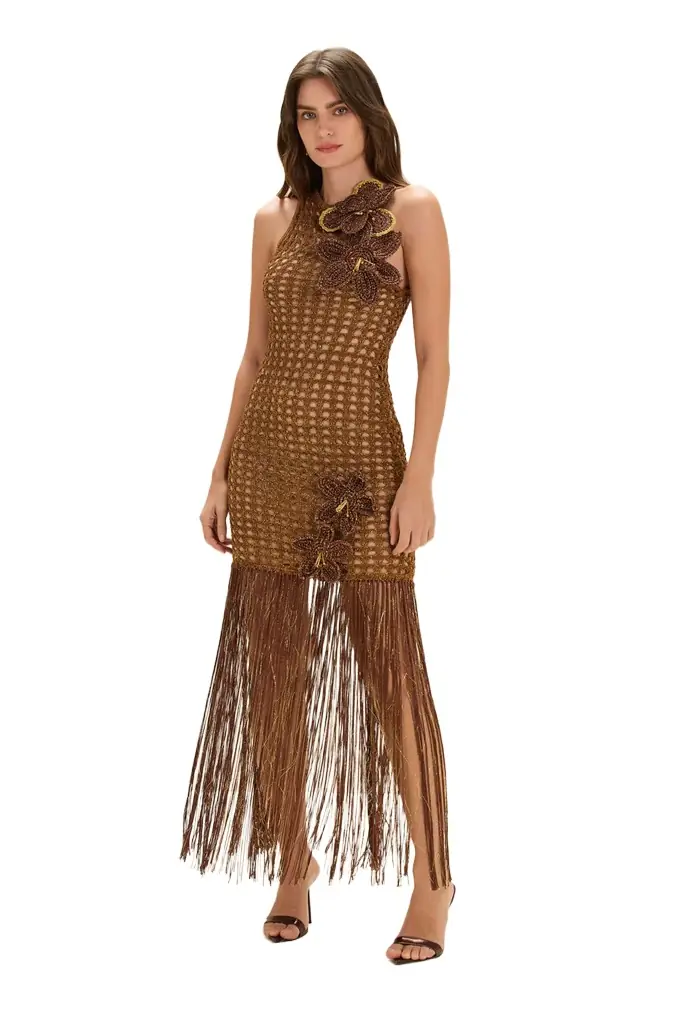 PatBo GAIA KNIT FRINGE MAXI DRESS