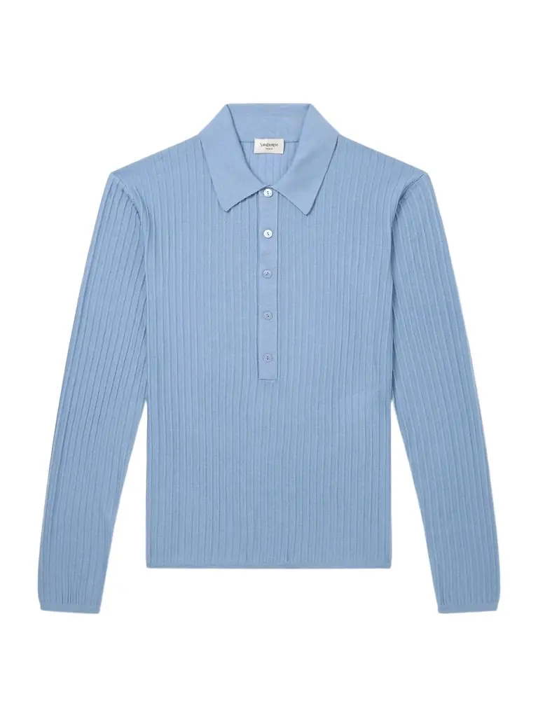 Saint Laurent Slim-Fit Ribbed Wool, Cashmere and Silk-Blend Polo Shirt - Men