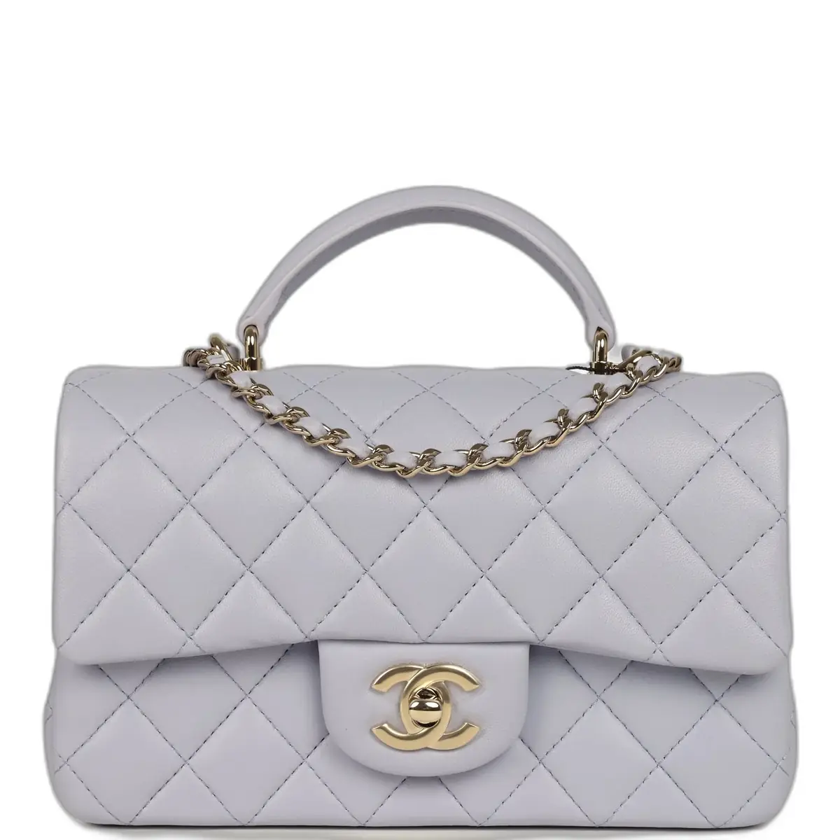 Chanel Chanel Mini Rectangular Flap Bag with Top Handle Light Purple Lambskin Light Gold Hardware