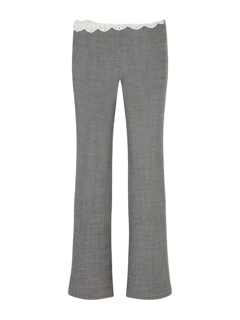 Magda Butrym Broderie Anglaise-trimmed Herringbone Stretch-wool Flared Pants