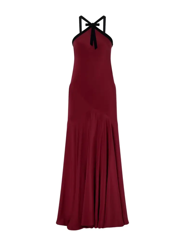 Rodarte Bow-detailed Velvet-trimmed Silk-crepe Gown