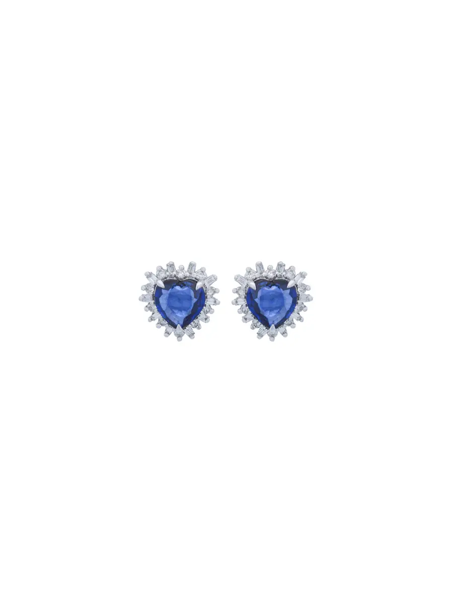 Wish Fine Jewelry 2.73ct Diamond Sapphire 18K Gold Halo Heart Stud Earrings