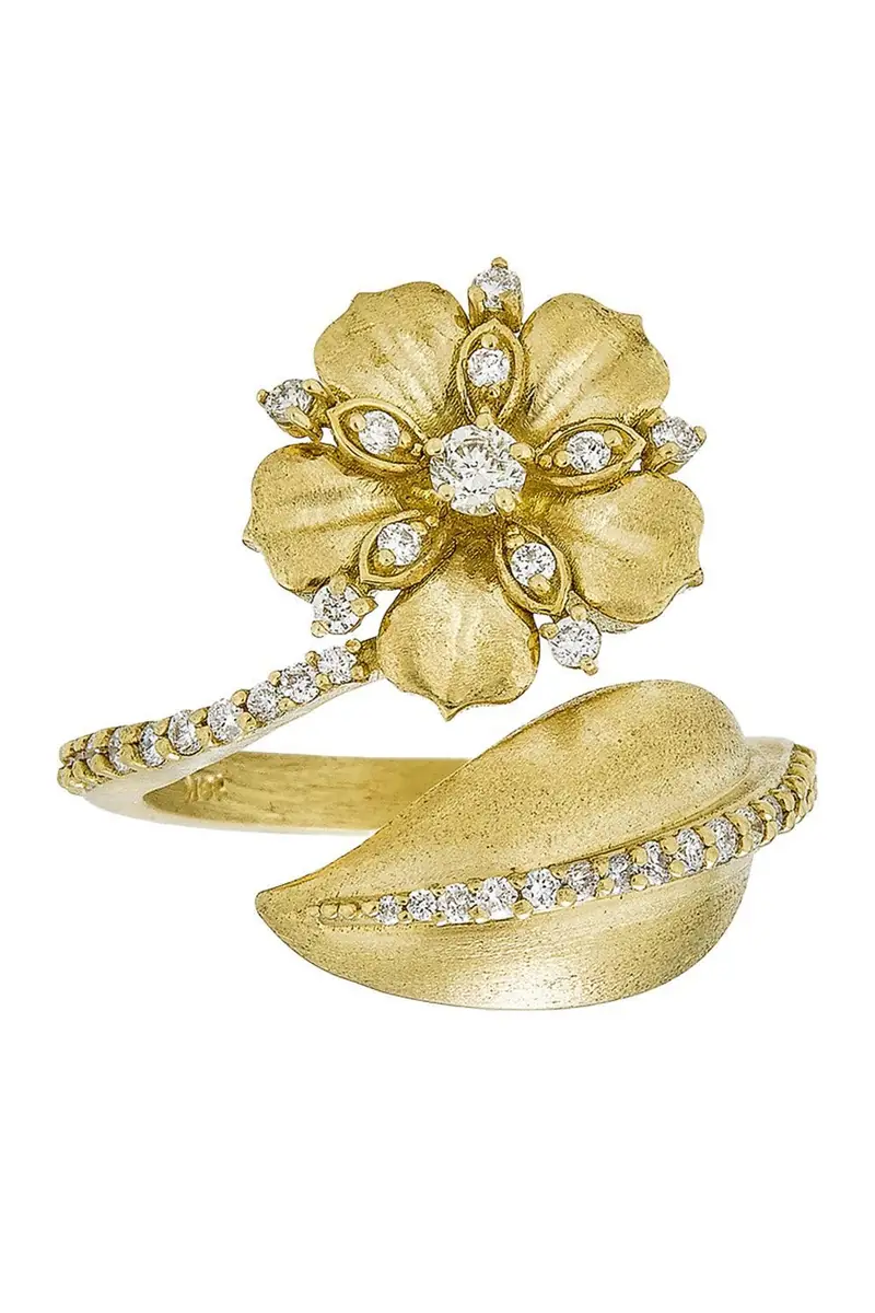 TANYA FARAH Diamond Bloom Flower Leaf Wrap Ring