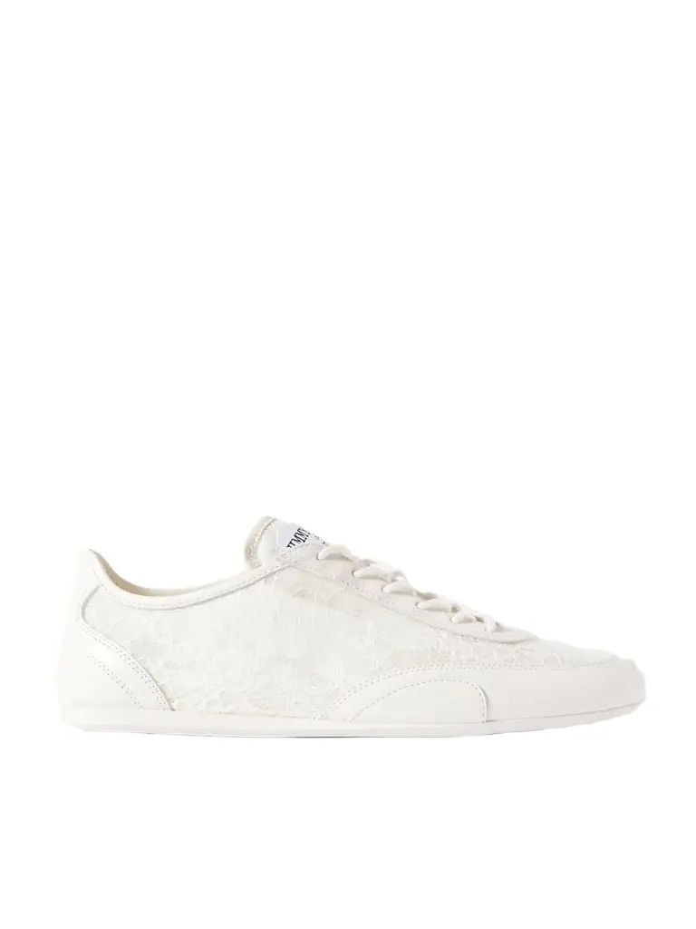 Jimmy Choo Sunny Suede-trimmed Leather And Lace Sneakers