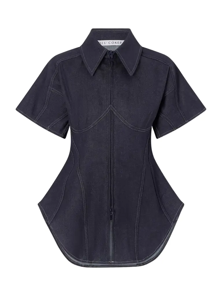 Tolu Coker Paneled Denim Blouse