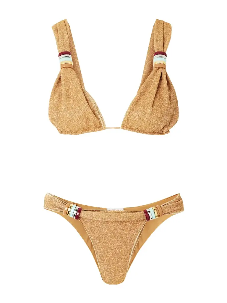 Oséree Lumière Embellished Metallic Triangle Bikini