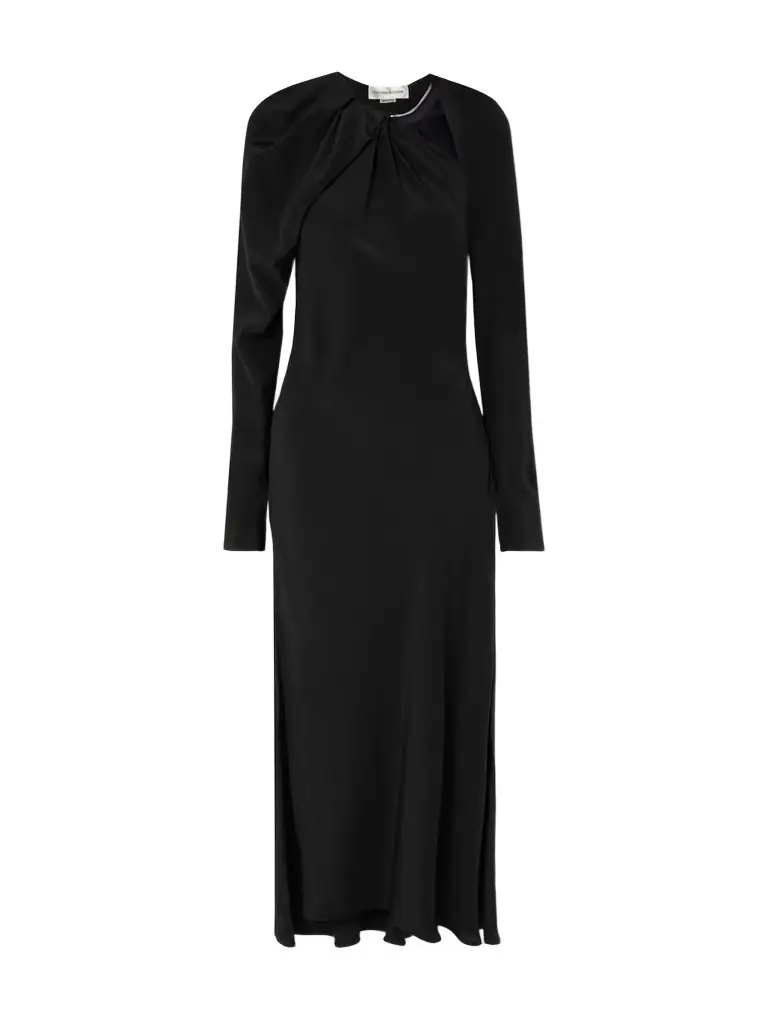 Victoria Beckham Chain-embellished Draped Silk Midi Dress