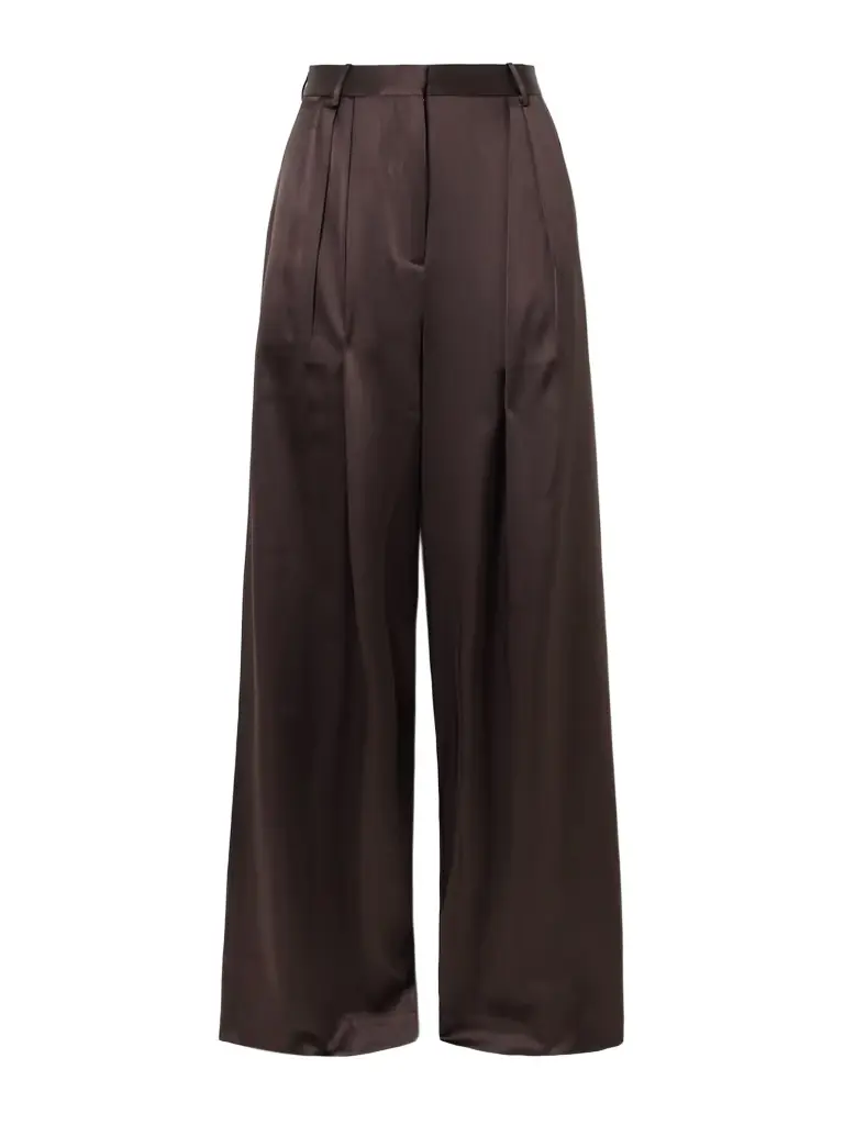 ÉTERNE Josephine Pleated Stretch-silk Satin Straight-leg Pants