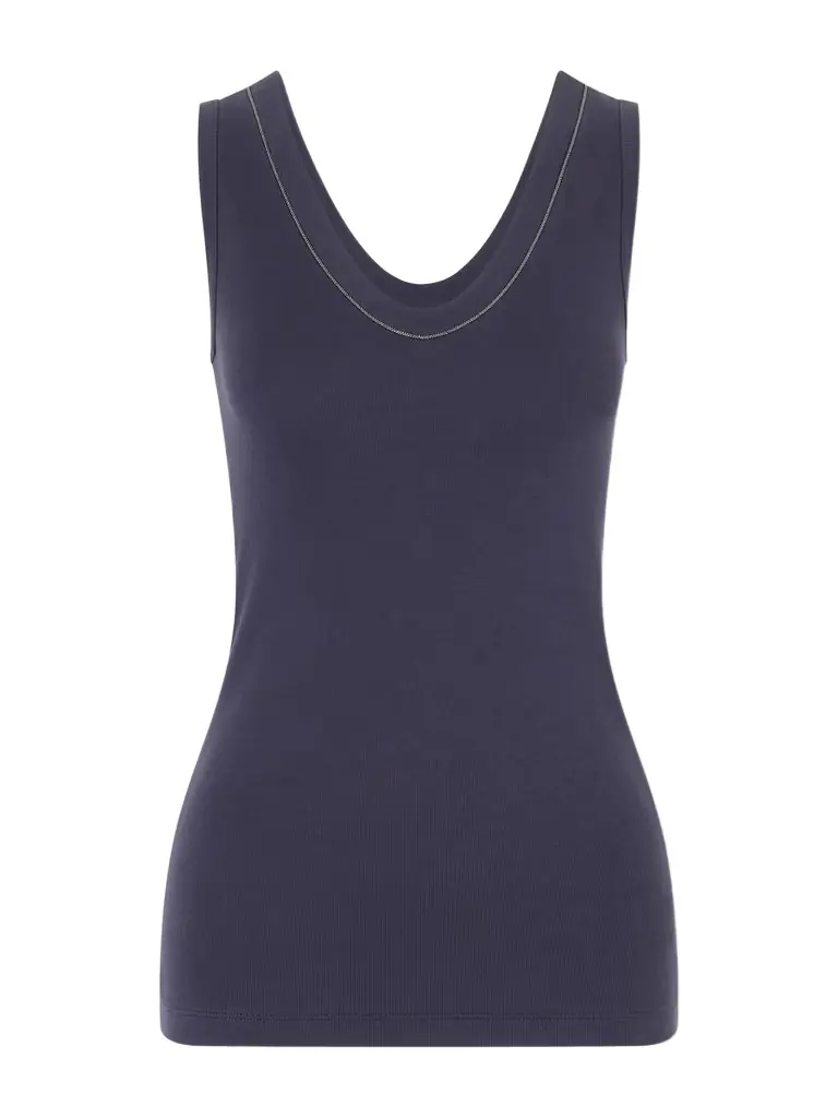 Brunello Cucinelli Bead-embellished Ribbed Cotton-blend Jersey Tank
