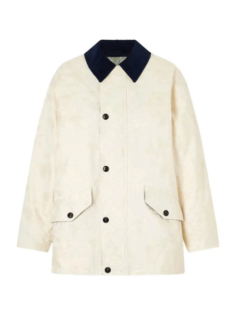 La DoubleJ Truffle Corduroy-trimmed Floral-jacquard Cotton-twill Jacket