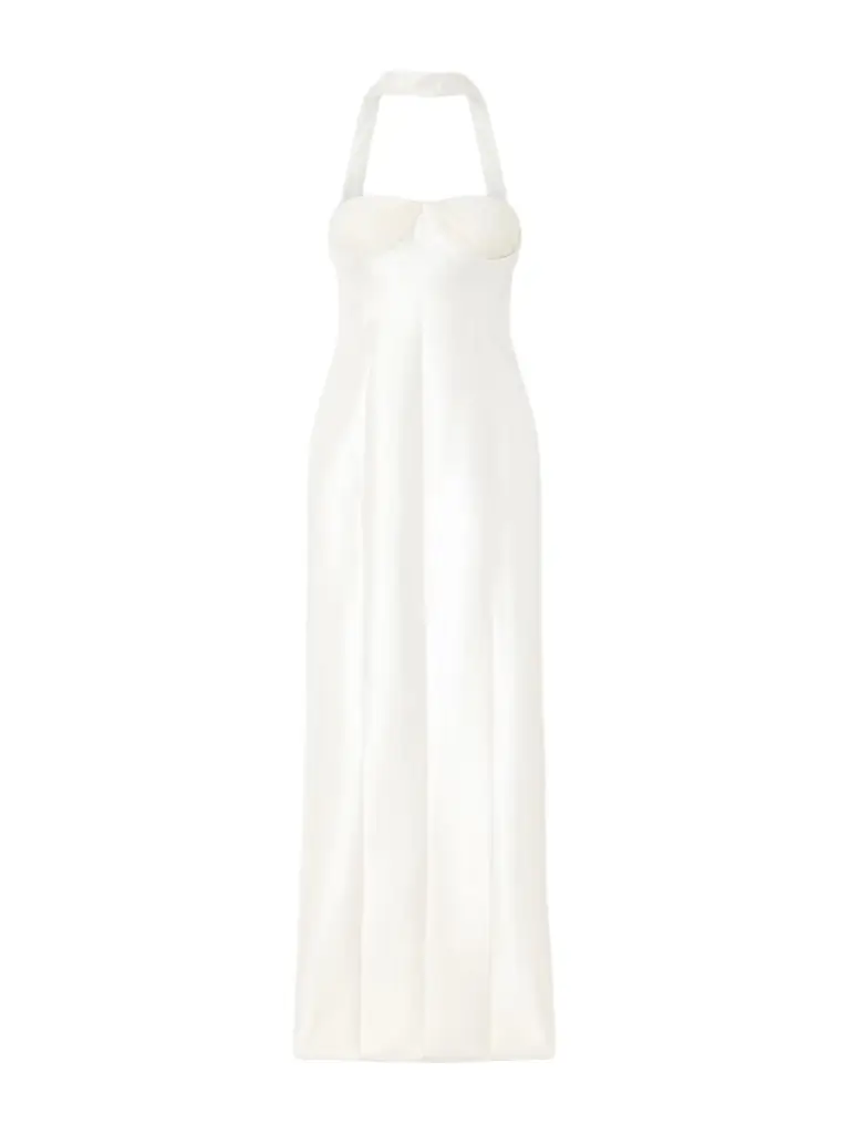Danielle Frankel Lette Tulle-trimmed Wool And Silk-blend Twill Gown