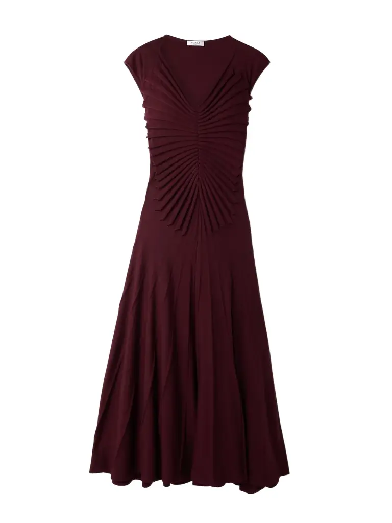 Alaïa Pleated Wool Midi Dress
