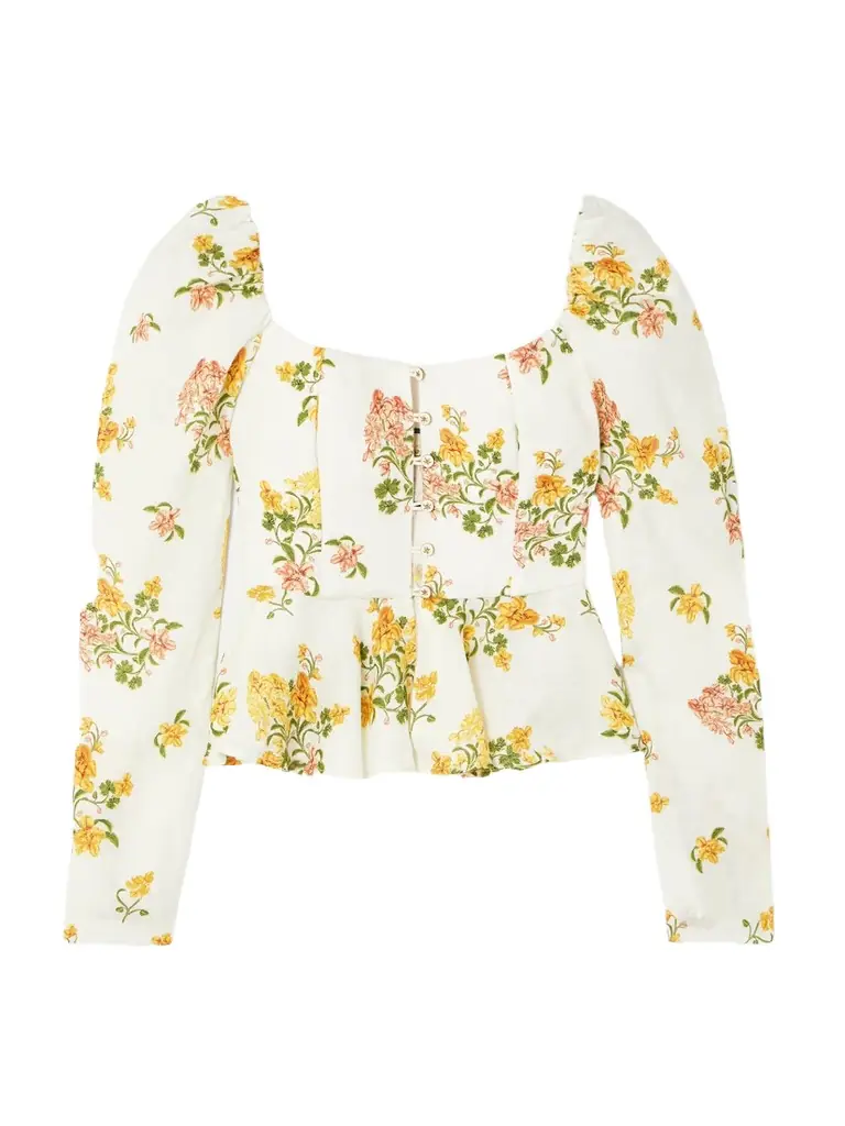 Agua by Agua Bendita Bromelia Cordillera Floral-print Linen Peplum Top