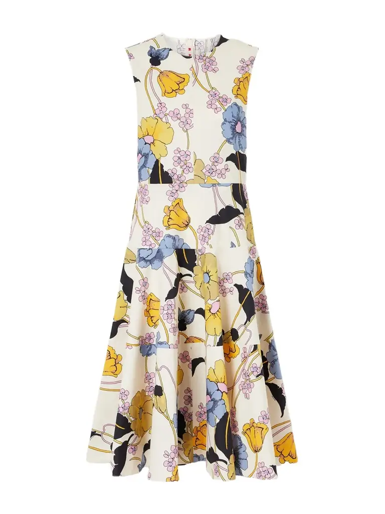 Marni Floral-print Cotton-poplin Midi Dress