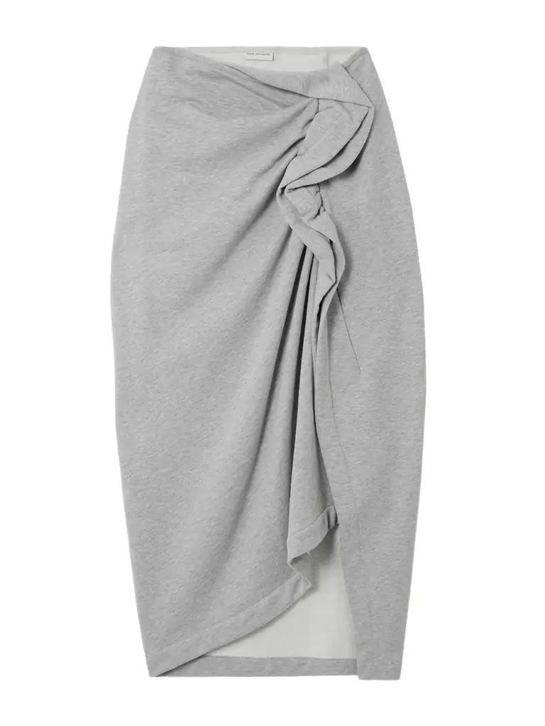Dries Van Noten Gathered Ruffled Asymmetric Cotton-jersey Midi Skirt