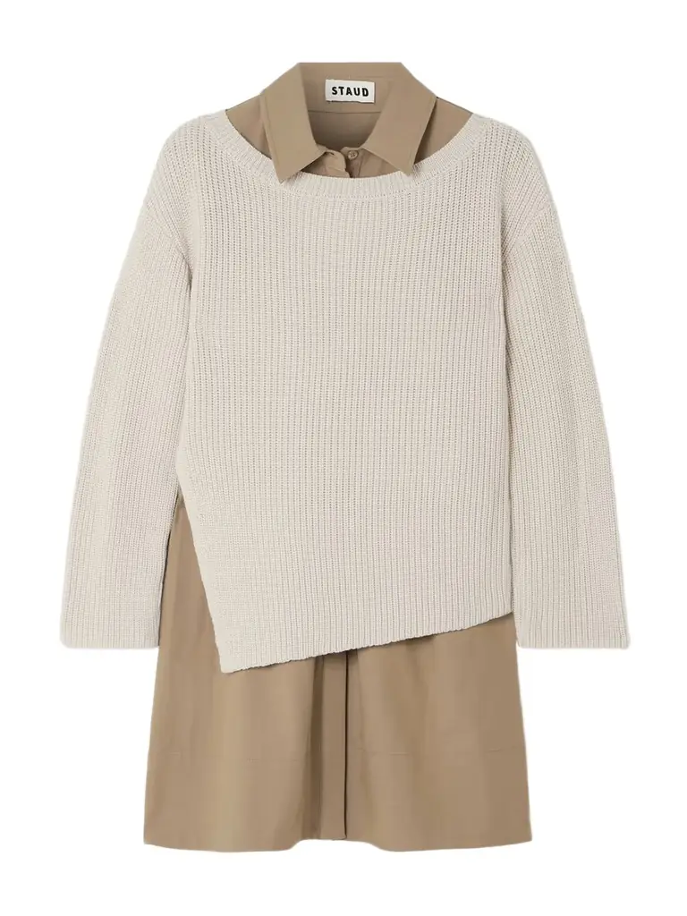 Staud Dane Layered Twill And Wool-blend Mini Dress