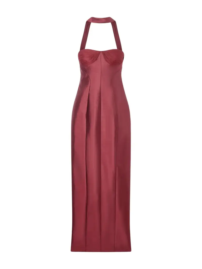 Danielle Frankel Lette Paneled Tulle-trimmed Wool And Silk-blend Twill Gown