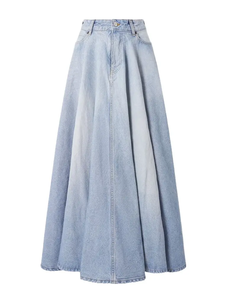 Balenciaga Godet Paneled Denim Maxi Skirt