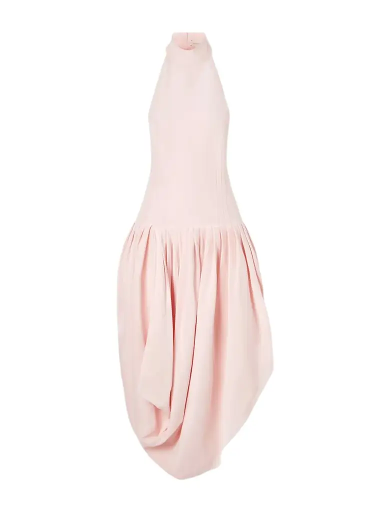 Magda Butrym Pleated Draped Silk Halterneck Midi Dress