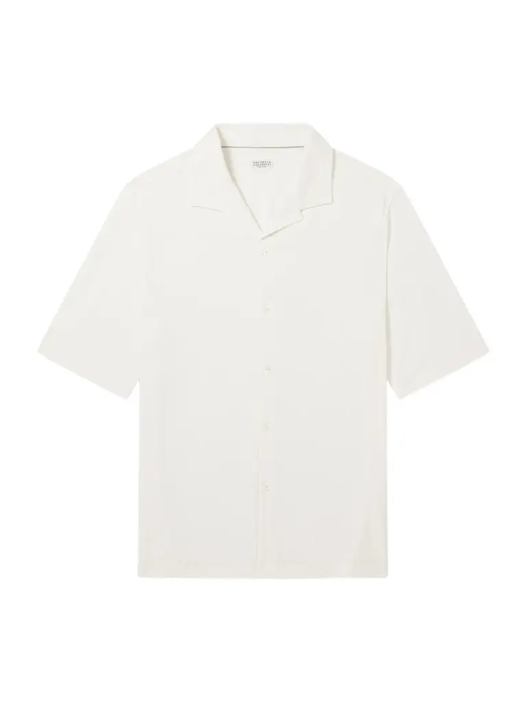 Camp-Collar Herringbone Cotton and Silk-Blend Shirt - Men