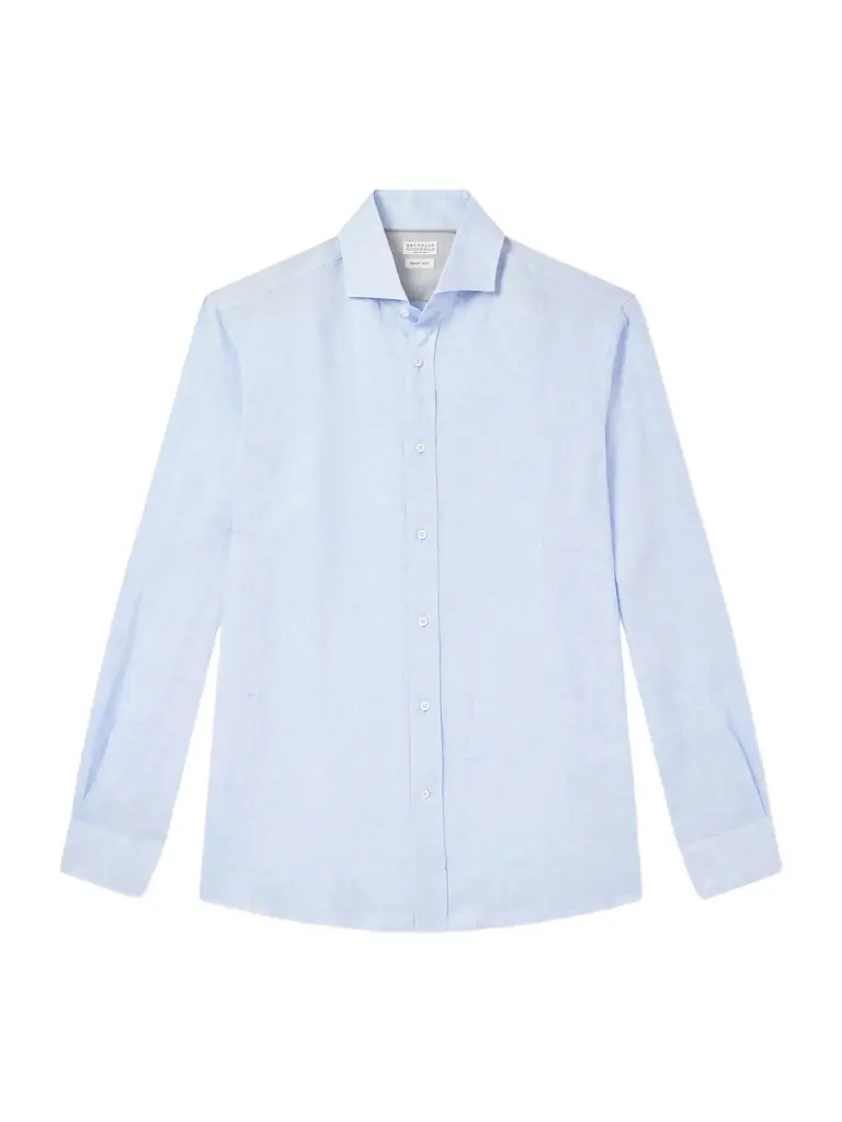 Brunello Cucinelli Cutaway-Collar Linen Shirt - Men