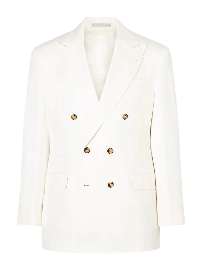 Brunello Cucinelli Double-Breasted Silk and Linen-Blend Blazer - Men