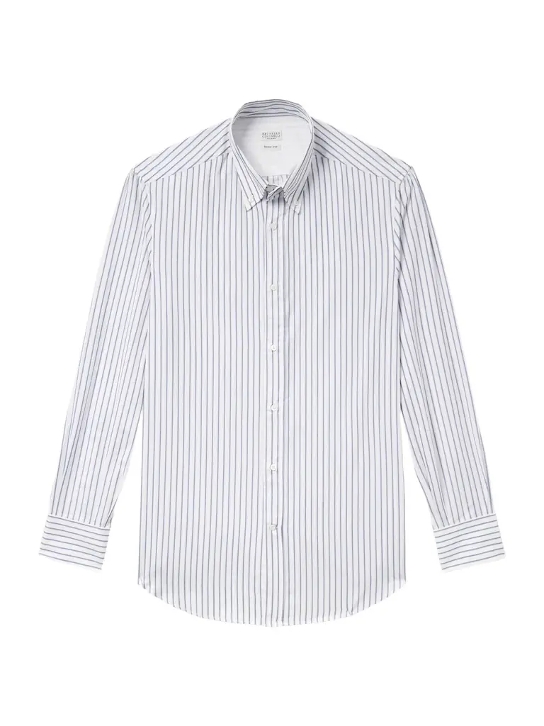 Brunello Cucinelli Button-Down Collar Striped Cotton-Poplin Shirt - Men