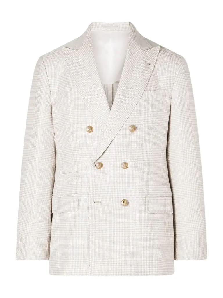 Brunello Cucinelli Double-Breasted Prince of Wales Checked Wool-Blend Blazer - Men