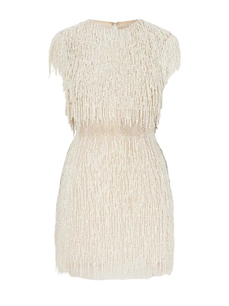 Oscar de la Renta Embellished Fringed Mesh Mini Dress
