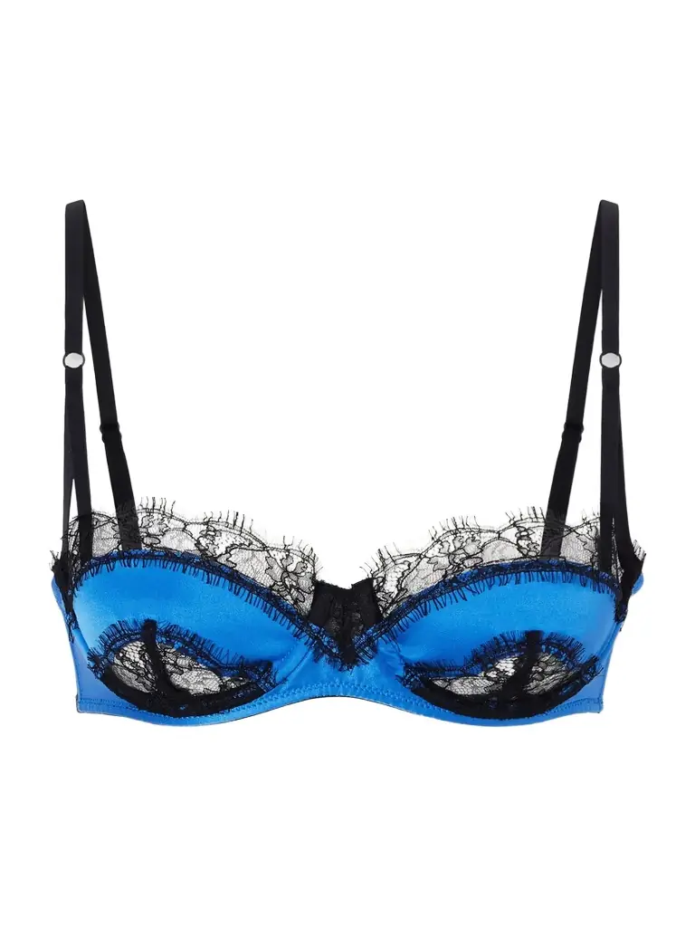 Kiki de Montparnasse Lace-trimmed Silk-satin Balconette Bra