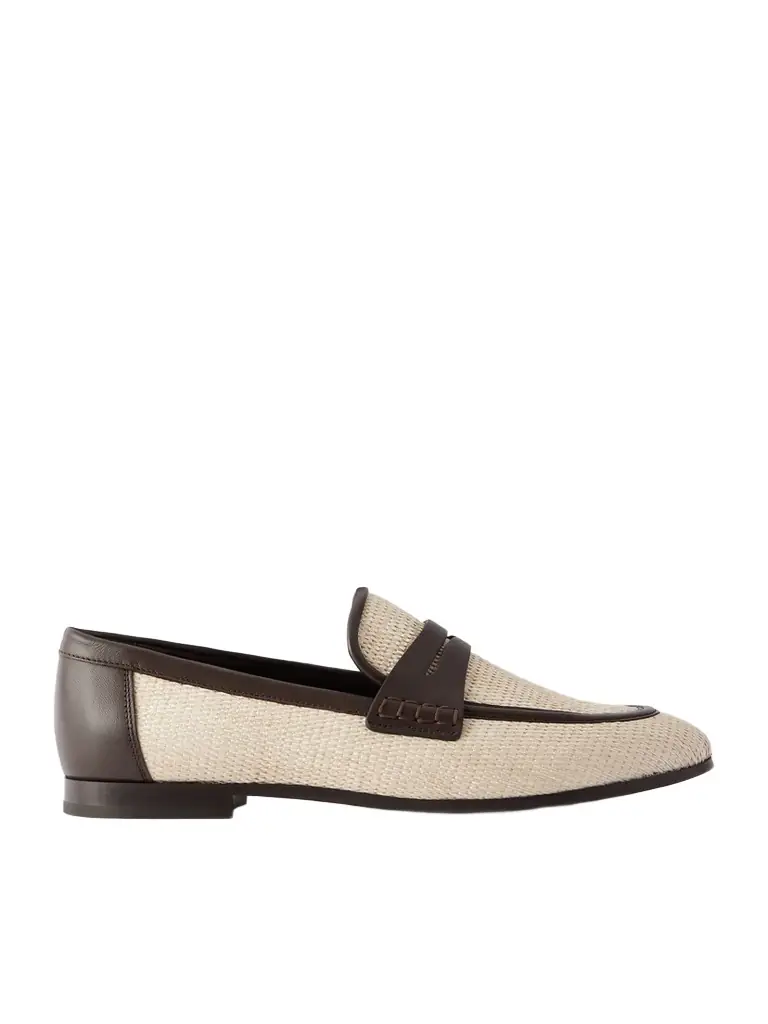 Brunello Cucinelli Leather-trimmed Raffia Penny Loafers
