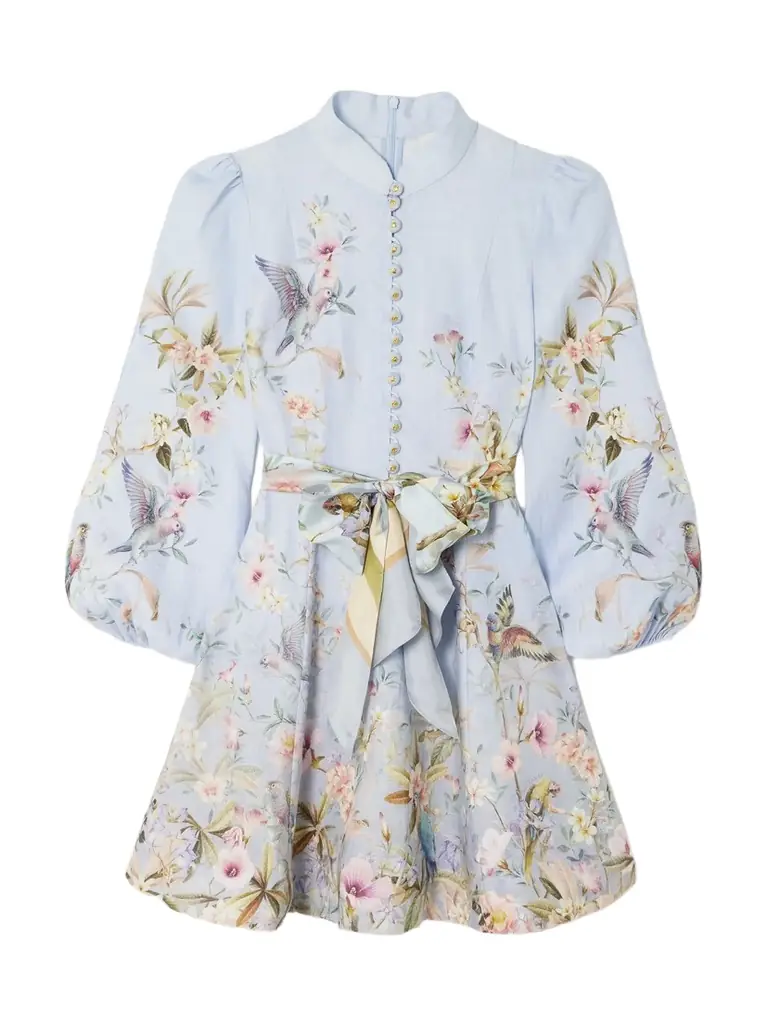 Zimmermann Rebellion Belted Printed Linen Mini Dress
