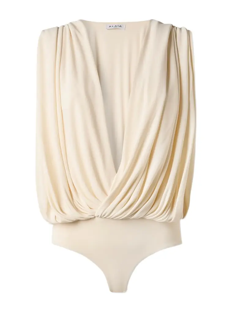 Alaïa Hooded Draped Jersey Bodysuit