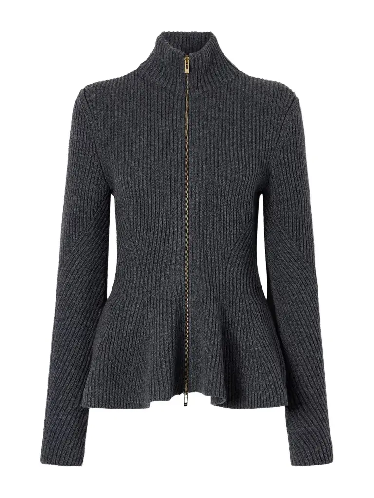 Alaïa Ribbed Wool And Cashmere-blend Peplum Zip-up Cardigan
